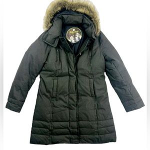 Soia & Kyo Womens Sz Large Down Duvet Brown Winter Jacket Faux Fur MSRP 595$